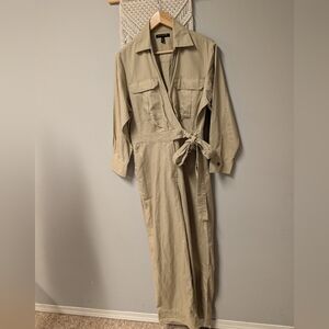 Banana Republic Twill Utility Khaki Wrap Jumpsuit 12 Petite